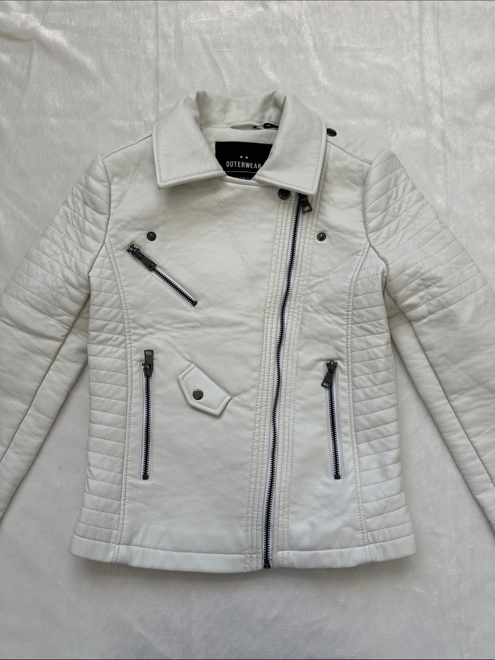 Cotton On "Sydney" Faux Leather PU Biker Moto Jacket White - Size US 2 NWT - Picture 7 of 11